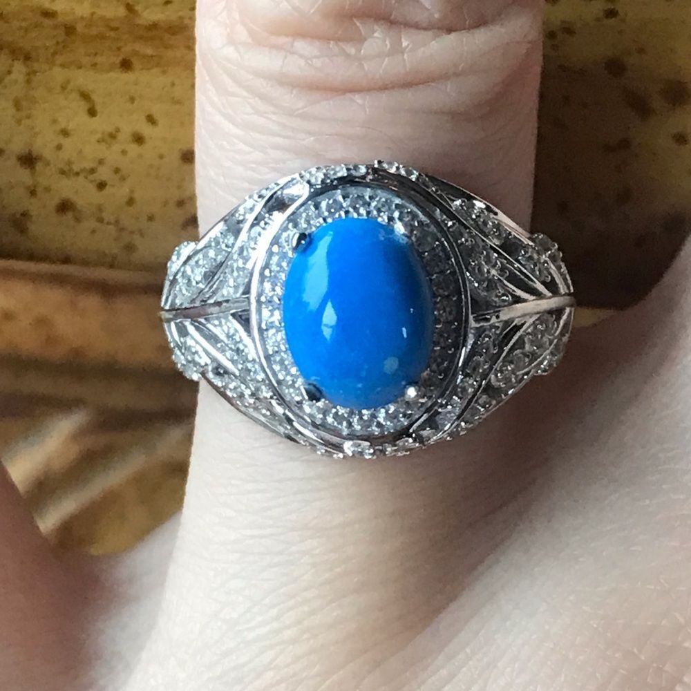 Natural Ceruleite Sterling Silver Ring Size 7